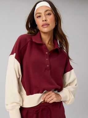 NWT Fabletics Two-Tone Burgundy and Cream Pullover Jacket in spice & almond milk
